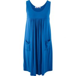 Sukienka ze stretchem bonprix lazurowy. Niebieskie sukienki damskie bonprix, bez wzorów, bez kołnierzyka, bez rękawów. Za 74,99 zł.