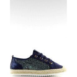 Trampki espadryle sznurowane granatowe B-140 DK.BLUE. Niebieskie espadryle damskie ButyModne, bez wzorów, ze lnu, bez obcasa. W wyprzedaży za 99,00 zł.