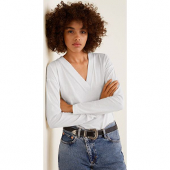 Mango - Bluzka Eco. Szare bluzki z odkrytymi ramionami Mango, l, z bawełny, casualowe. Za 49,90 zł.