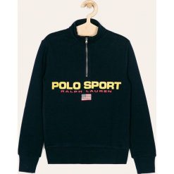 Polo Ralph Lauren - Bluza dziecięca 134-176 cm. Niebieskie bluzy chłopięce Polo Ralph Lauren, z nadrukiem, z bawełny, z krótkim rękawem, krótkie, bez kaptura. W wyprzedaży za 199,90 zł.