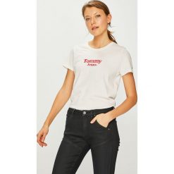 Tommy Jeans - Top. Szare topy damskie marki Tommy Jeans, l, z nadrukiem, z bawełny, z okrągłym kołnierzem. Za 159,90 zł.