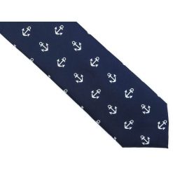 Granatowy krawat w kotwice D203. Niebieskie krawaty męskie Modini Moda Męska, na co dzień, bez wzorów, z tkaniny, casualowe. Za 55,00 zł.