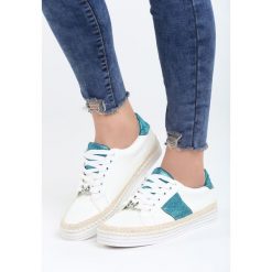 Biało-Niebieskie Trampki Summer Crane. Niebieskie espadryle damskie Born2be, z aplikacjami, bez obcasa. Za 49,99 zł.