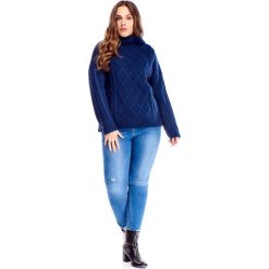 Oversize'owy sweter z golfem granatowy. Niebieskie swetry damskie N/A, plus size, bez wzorów, z poliesteru, bez rękawów. Za 97,85 zł.