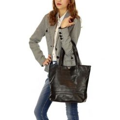 Shopper bag damskie: MELANIA Skórzana Torebka włoska shopper czarna