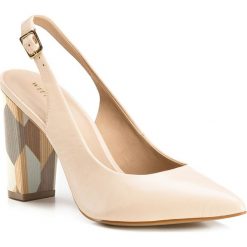 Buty damskie. Żółte czółenka damskie Wittchen, na ślub cywilny, z aplikacjami, ze skóry, bez obcasa, na słupku. W wyprzedaży za 349,90 zł.