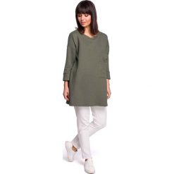 Khaki Oversizowa Tunika z Dekoracyjnymi Guzikami. Brązowe sukienki damskie marki Molly.pl, s, bez wzorów, z jeansu, z dekoltem na plecach, bez rękawów, oversize. Za 128,90 zł.