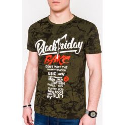T-shirt męski z nadrukiem S1065 - khaki. Brązowe t-shirty męskie Ombre Clothing, s, z nadrukiem, z bawełny, bez kołnierzyka. Za 13,99 zł.