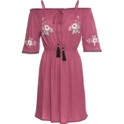 Sukienka z haftem bonprix jagodowy. Fioletowe sukienki damskie bonprix, na lato, z haftami, bez kołnierzyka, bez rękawów. Za 109,99 zł.