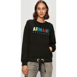 Armani Exchange - Bluza. Czarne bluzy damskie Armani Exchange, s, z aplikacjami, z bawełny, bez rękawów, bez kaptura. Za 589,90 zł.