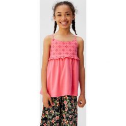 Mango Kids - Top dziecięcy Mariana 110-164 cm. Białe bluzki dziewczęce Mango Kids, z haftami, z bawełny, z okrągłym kołnierzem, z krótkim rękawem, krótkie, bez kaptura. Za 49,90 zł.