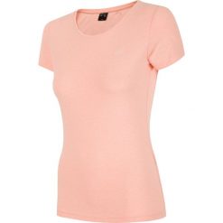 T-shirt damski TSD300 - jasny róż melanż. Różowe t-shirty damskie marki 4f, bez wzorów, bez kołnierzyka. Za 29,99 zł.