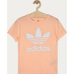 Adidas Originals - T-shirt dziecięcy 128-164 cm. Różowe bluzki dziewczęce adidas Originals, z nadrukiem, z bawełny, z okrągłym kołnierzem, z krótkim rękawem, krótkie, bez kaptura. Za 79,90 zł.