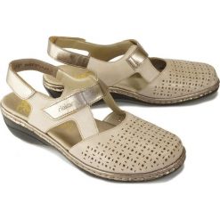 RIEKER 47775-42 grey combination, sandały damskie. Szare koturny damskie Rieker, bez wzorów, bez obcasa, na koturnie, bez zapięcia. Za 269,90 zł.