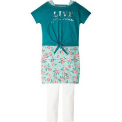 Sukienki dziewczęce: Shirt „boxy” + sukienka + legginsy (3 części) bonprix turkusowo-biel wełny