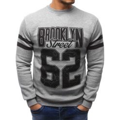 Bluzy męskie: Bluza męska z nadrukiem szara (bx1347)