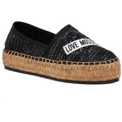 Espadryle LOVE MOSCHINO - JA10413G0AJQ0000 Nero. Czarne espadryle damskie Love Moschino, z aplikacjami, ze skóry ekologicznej, bez obcasa, na płaskiej podeszwie. W wyprzedaży za 749,00 zł.