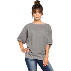Oversizowa Szara Bluza ze Ściągaczem na Zakładkę. Szare bluzki damskie Molly.pl, s, bez wzorów, z jeansu, eleganckie, bez kołnierzyka, bez rękawów. Za 108,90 zł.