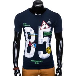 T-shirty męskie: T-SHIRT MĘSKI Z NADRUKIEM S990 - GRANATOWY