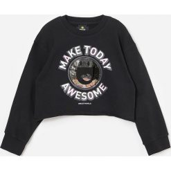 Bawełniana bluza Smiley z aplikacją - Czarny. Czarne bluzy damskie Reserved, z aplikacjami, z bawełny, bez rękawów, bez kaptura. Za 69,99 zł.