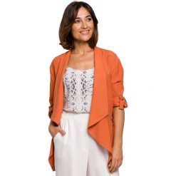 Żakiet bez zapięcia z drapowanym przodem - pomarańczowy. Pomarańczowe żakiety damskie Style, s, bez wzorów, z poliesteru. Za 229,00 zł.