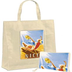 Torba "Nice" w kolorze beżowym na zakupy - 46 x 40 x 19 cm. Brązowe torebki klasyczne damskie Éditions Clouet, z nadrukiem, z tworzywa sztucznego, z nadrukiem. W wyprzedaży za 24,95 zł.