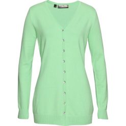 Długi sweter rozpinany bonprix kremowy miętowy. Zielone swetry damskie bonprix, bez wzorów, eleganckie, z długim rękawem, długie, bez kaptura. Za 74,99 zł.