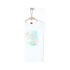 S.Oliver T-Shirt Dziewczęcy L Biały. Białe bluzki dziewczęce marki S.Oliver, z nadrukiem, z bawełny, z okrągłym kołnierzem, z krótkim rękawem. Za 40,00 zł.