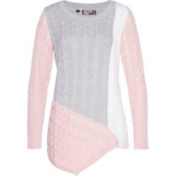 Sweter w warkocze bonprix pastelowy jasnoróżowy - jasnoszary melanż - biel wełny. Różowe swetry damskie bonprix, melanż, z wełny. Za 109,99 zł.
