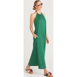 SUKIENKA ACCIAIO Max Mara Leisure. Zielone sukienki damskie Max Mara Leisure, na imprezę, s, z aplikacjami, z bawełny, bez kołnierzyka, bez rękawów, maxi. Za 569,00 zł.