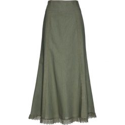 Spódnica lniana bonprix oliwkowy. Zielone spódniczki damskie bonprix, w paski, z koronki. Za 189,99 zł.