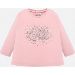 Mayoral - Longsleeve dziecięcy 68-98 cm. Białe bluzki dziewczęce Mayoral, z aplikacjami, z elastanu, z okrągłym kołnierzem, z długim rękawem, długie, bez kaptura. Za 43,90 zł.