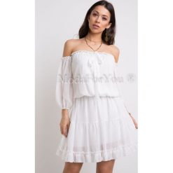 Sukienka Niki White. Białe sukienki damskie Modaforyou, s, w paski, z elastanu, eleganckie, bez kołnierzyka, bez rękawów. Za 89,00 zł.