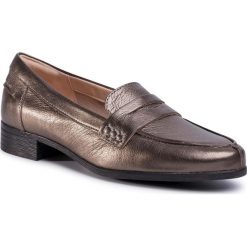 Lordsy CLARKS - Hamble Loafer 261478424 Stone Metallic Leather. Żółte półbuty damskie Clarks, ze skóry, bez obcasa, na płaskiej podeszwie. Za 399,00 zł.