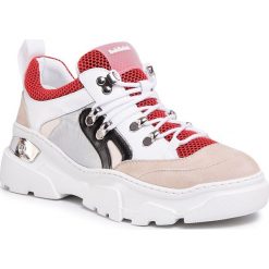 Sneakersy BALDININI - 098054XVERSBIAROSXXX Bianco Rosso. Białe półbuty damskie Baldinini, na co dzień, bez wzorów, z zamszu, bez obcasa, na płaskiej podeszwie, bez zapięcia. W wyprzedaży za 1459,00 zł.