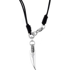 Naszyjniki damskie: Skórzany naszyjnik „Shark Hunter” w kolorze czarnym – dł. 63 cm