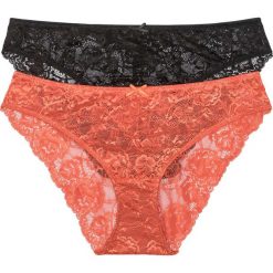 Figi (2 pary) bonprix czarny + ciemnopomarańczowy. Czarne majtki damskie bonprix, w koronkowe wzory, z bawełny. Za 55,98 zł.