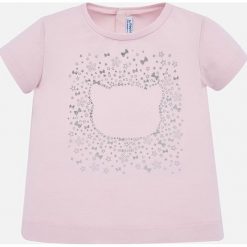 Mayoral - T-shirt dziecięcy 68-98 cm. Białe bluzki dziewczęce Mayoral, z aplikacjami, z elastanu, z okrągłym kołnierzem, z krótkim rękawem, krótkie, bez kaptura. Za 43,90 zł.