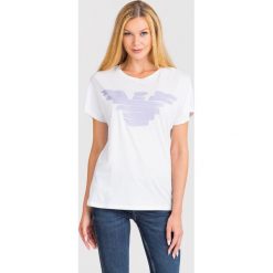 T-SHIRT EMPORIO ARMANI. Białe t-shirty damskie Emporio Armani, z nadrukiem, z bawełny, z okrągłym kołnierzem. Za 239,40 zł.