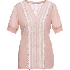 Tunika z haftem, krótki rękaw bonprix stary jasnoróżowy - biel wełny. Różowe tuniki damskie bonprix, na co dzień, z haftami, z wełny, eleganckie, z dekoltem w serek, z krótkim rękawem. Za 37,99 zł.