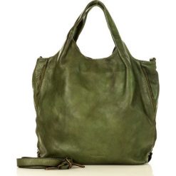 MARCO MAZZINI Pojemna torebka shopper bag z rozpinanymi bokami old pelle lavata zielona. Zielone torby damskie na zakupy MAZZINI, w paski, ze skóry, klasyczne, bez dodatków. W wyprzedaży za 499,00 zł.