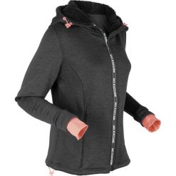Bluza rozpinana ocieplana, długi rękaw bonprix czarny melanż. Czarne bluzy damskie marki bonprix, bez wzorów, z długim rękawem, długie, z kapturem. Za 149,99 zł.