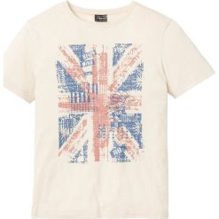 T-shirt z nadrukiem Slim Fit bonprix beżowy. Brązowe koszulki męskie bonprix, xl, z nadrukiem, z okrągłym kołnierzem. Za 44,99 zł.