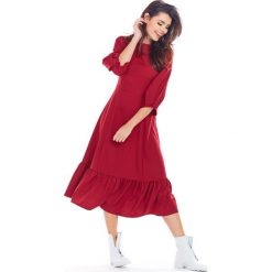 Sukienka rozkloszowana midi z falbaną - xl, bordo. Sukienki damskie e-margeritka.pl, do pracy, s, bez wzorów, z poliesteru, eleganckie, bez kołnierzyka, z długim rękawem, długie, midi, rozkloszowane. Za 138,99 zł.