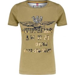 T-shirt AERONAUTICA MILITARE. Zielone bluzki damskie Aeronautica Militare, z nadrukiem, z bawełny, militarne, z okrągłym kołnierzem. W wyprzedaży za 224,00 zł.