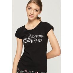 T-shirt basic z nadrukiem - Czarny. Czarne t-shirty damskie Sinsay, l, z nadrukiem. Za 9,99 zł.