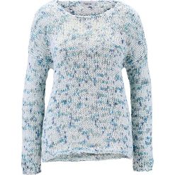 Sweter w kolorze biało-niebieskim. Niebieskie swetry damskie Heine, bez wzorów, ze splotem, bez rękawów, bez kaptura. W wyprzedaży za 129,95 zł.