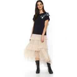Czarny T--shirt z Motywem Zwierzęcym z Kokardką. Czarne bluzki damskie Molly.pl, s, bez wzorów, z bawełny, z okrągłym kołnierzem. Za 117,90 zł.