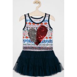 Desigual - Sukienka dziecięca 104-164 cm. Niebieskie sukienki dziewczęce Desigual, z aplikacjami, z elastanu, casualowe, bez rękawów, mini, rozkloszowane. W wyprzedaży za 129,90 zł.