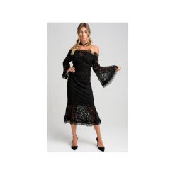 Czarna koronkowa sukienka midi MELISSA. Czarne sukienki damskie My image art, l, bez wzorów, z satyny, bez kołnierzyka, bez rękawów, midi, rozkloszowane. Za 408,00 zł.